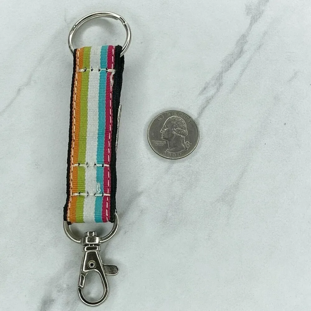 Rhinestone Buckle Striped Ribbon Keychain Keyring Key Fob